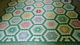 Antique 1920s 30s Hand Made Grandmothers Flower Garden Cotton Cutter Quilt