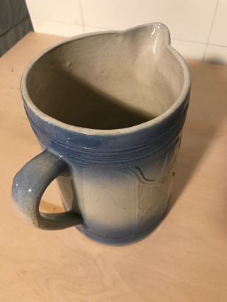 Antique Blue White embossed pitcher approx 9” x 4” 2