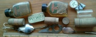Vtg Pflueger Split Shot Sinkers Little Giant Tool Reel Oil Wood Hook Cylinders