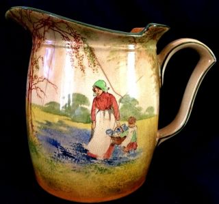 Antique Royal Doulton 6” Water Pitcher.  ‘summer Wild Flower Collecting’ Scene.