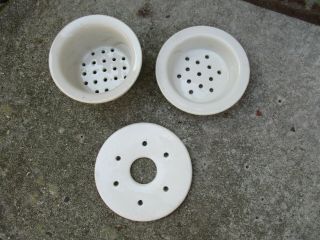 A Set Of 3 Antique White Ironstone Dairy Strainers Drainers - Possibly French.