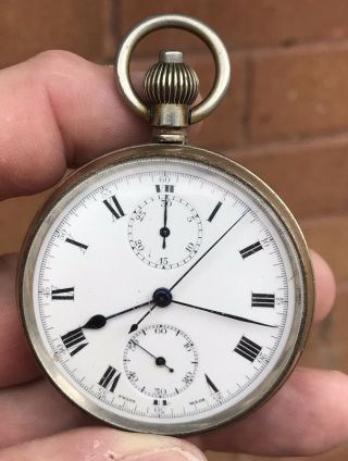 A Gents Good Quality Swiss Made Antique Chronograph Pocket Watch,  C1900.