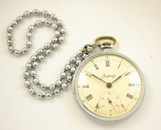 Vintage Molnija Ussr Soviet Pocket Watch Molnia 18 Jewels With Chain