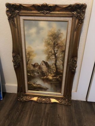 1947 Antique Oil Canvas Painting W/ Wooden Frame By Rudolph Lenhoff