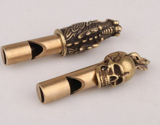 2 Brass Hand Carving Faucet Bone Statue Old Whistle Necklace Gift Pendant