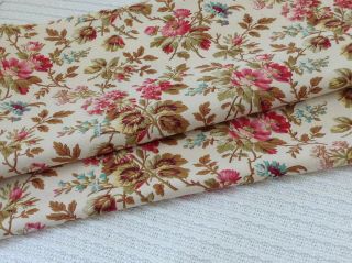 Lovely Antique 19th Century French Foral Fabric Printed Cotton Shabby Chic Old