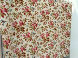 Lovely Antique 19th Century French Foral Fabric printed Cotton Shabby Chic Old 2