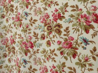 Lovely Antique 19th Century French Foral Fabric printed Cotton Shabby Chic Old 3