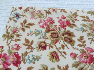 Lovely Antique 19th Century French Foral Fabric printed Cotton Shabby Chic Old 4