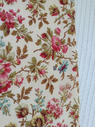Lovely Antique 19th Century French Foral Fabric printed Cotton Shabby Chic Old 5
