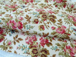 Lovely Antique 19th Century French Foral Fabric printed Cotton Shabby Chic Old 6