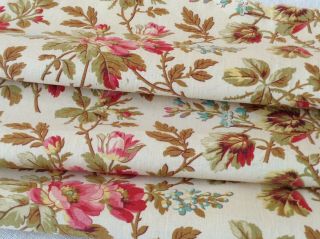 Lovely Antique 19th Century French Foral Fabric printed Cotton Shabby Chic Old 7