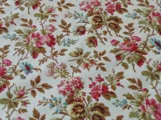 Lovely Antique 19th Century French Foral Fabric printed Cotton Shabby Chic Old 8
