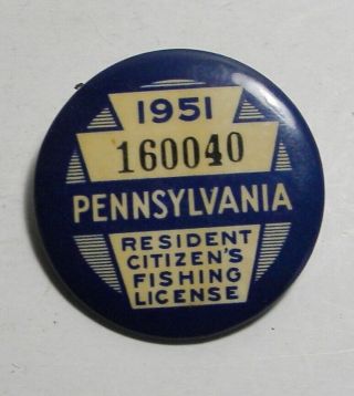 1951 Pennsylvania Resident Fishing License Button