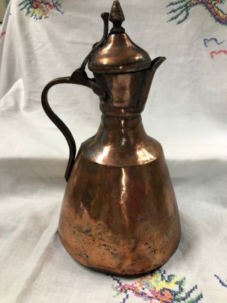 Antique Copper Water Jug Awesome Patina 9 " Tall With Diameter At Base Of 6 1/2 "
