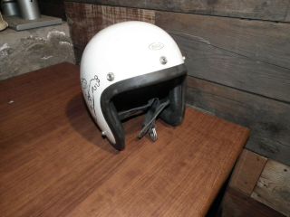 VINTAGE 1960 ' S BELL TOPTEX WHITE MOTORCYCLE HELMET SIZE 7 MADE IN USA L@@K 2