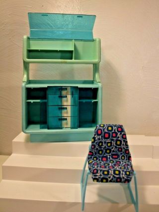 Barbie Vintage Dream House Kitchen Hutch and Chair Blue 2