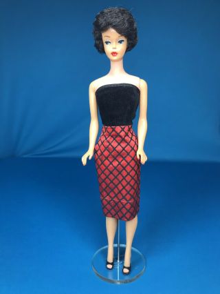 Vintage Barbie Clone Premier Fab Lu Black Velvet Red Satin Sheath Evening Dress