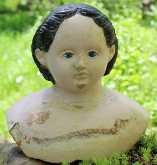 Antique Ludwig Grenier Papier Mache Shoulderhead Doll Head Girl Lady 2