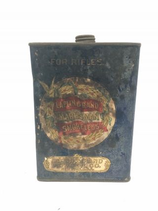 Laflin & Rand Powder Tin Marksmans Smokeless Powder Ny Antique Gun Advertisement