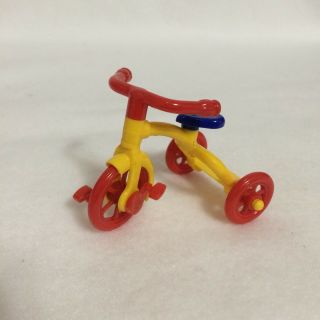 Vintage Renwal No 7 Tricycle Doll House Toy Red Yellow Blue Seat,  Wheel Barrow 3