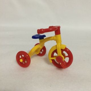 Vintage Renwal No 7 Tricycle Doll House Toy Red Yellow Blue Seat,  Wheel Barrow 5