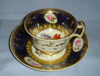 Antique 19thc Quality Hand Painted Cup & Saucer Flowers Etc. ,  Coalport