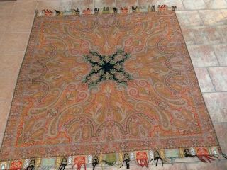 Antique Asian Indian 19th Century Kashmir Wool Shawl Paisley 73 " By 73 "