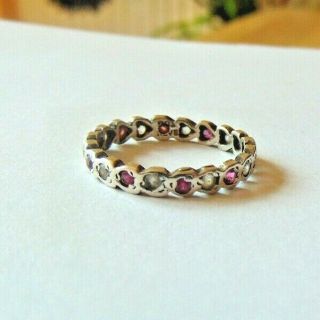 Antique Silver Red & White Spinel Full Stone Band Ring Size N 1/2