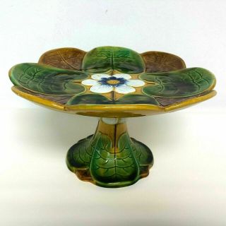 Antique Villeroy Boch Majolica Cake Plate Pedestal Compote Water Lily