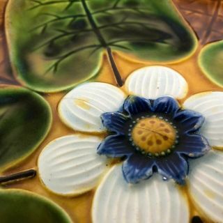 Antique Villeroy Boch Majolica Cake Plate Pedestal Compote Water Lily 4