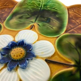 Antique Villeroy Boch Majolica Cake Plate Pedestal Compote Water Lily 5