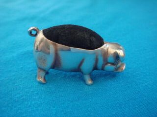 A Fine Solid Sterling Silver Hallmarked Miniature Novelty Pig Pin Cushion