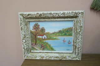 Vintage Oil On Panel Board Painting Signed A.  M.  9 " X 12 " - 13 " X 16 " Framed