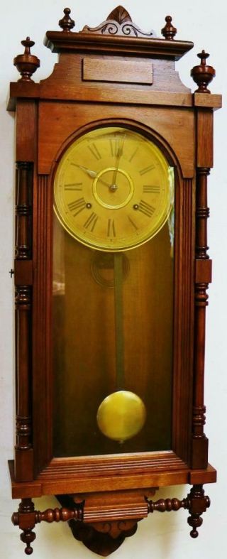 Antique Ansonia Carved Wall Clock 8 Day Striking Mahogany Regulator Wall Clock 2