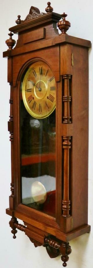 Antique Ansonia Carved Wall Clock 8 Day Striking Mahogany Regulator Wall Clock 5