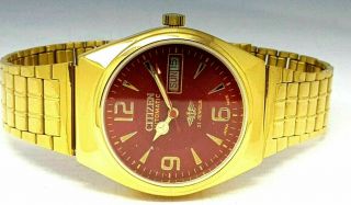 Citizen Automatic Men,  S Gold Plated Vintage Red Dial Made Japan Watch Run Ord