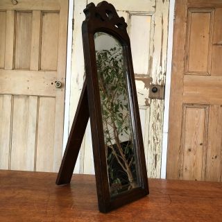Vintage Mirror Wooden Framed With Stand Table Top Make Up Toilet Mirror