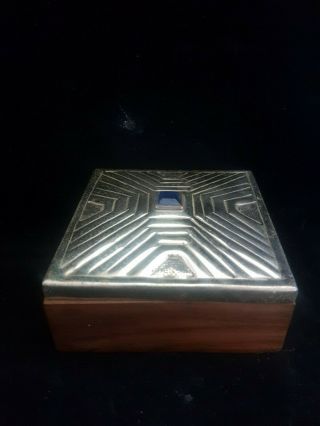 Wooden Box With White Metal Lid Hand Made In Arts And Craft Style With Gem Ontop