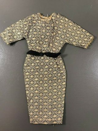 Vintage Barbie Clone Clothes Outfit - Gold Patterned Dress