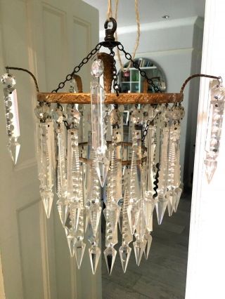 Antique Spear Point Crystal Waterfall Chandelier