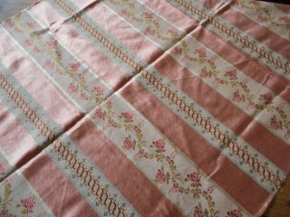 Antique French Lisere Floral Stripe Silk Brocade Jacquard Fabric Apricot Olive