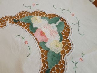GORGEOUS TABLECLOTH & 6 NAPKINS WITH BATTEN LACE/ EMBROIDERY & APPLIQUE 5