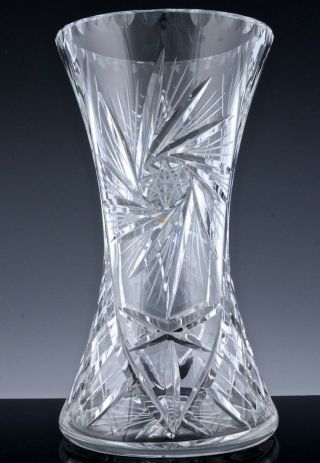 BEAUTFUL LARGE VINTAGE CUT CRYSTAL GLASS VASE w REPOUSSE SILVER PLATE UNDER TRAY 5