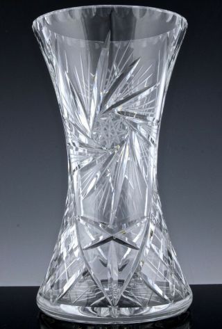 BEAUTFUL LARGE VINTAGE CUT CRYSTAL GLASS VASE w REPOUSSE SILVER PLATE UNDER TRAY 7