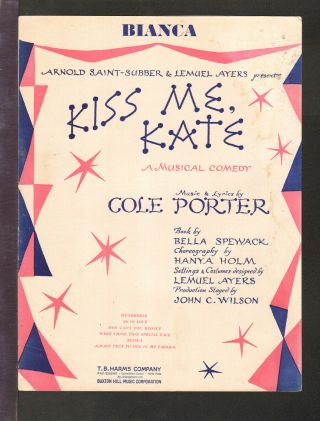 Kiss Me Kate 1948 Bianca Broadway Show Vintage Sheet Music Q22