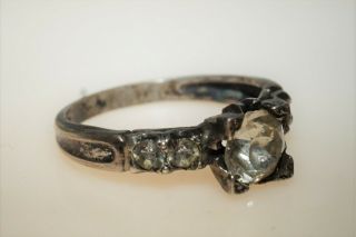 Antique Crystal Solitaire Signed England Sterling Silver Ring Size 8