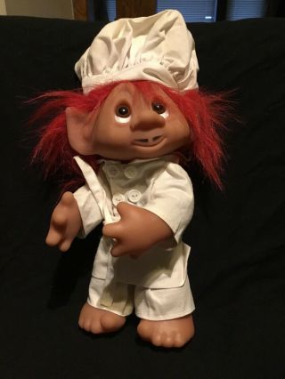 Vintage 1977 9” Thomas Dam Made In Denmark Norfin Chef Posable Troll Doll