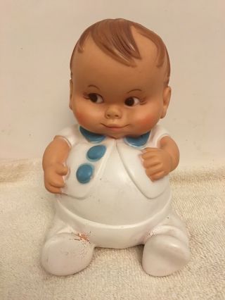 Vintage Uneeda Plumpees Vinyl Fat Sitting Baby Doll Boy White Outfit