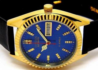 Citizen Automatic Men,  S Gold Plated Vintage Blue Dial Made Japan Watch Run N